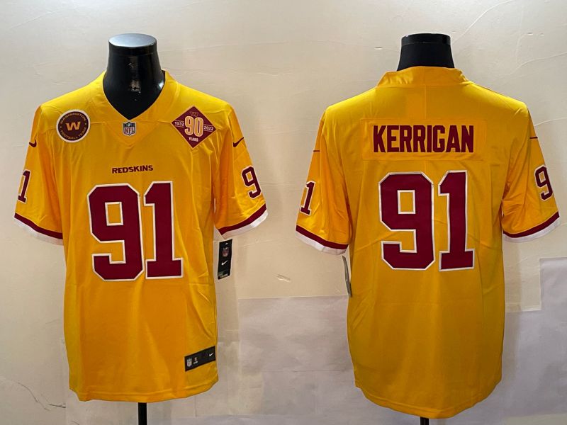 Men Washington Redskins #91 Kerrigan Yellow Second generation 2024 Nike Limited NFL Jersey style 4